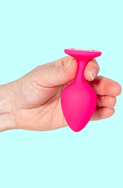 Silikon Plug mit Edelstein mittelgroß rosa - Analplug 2