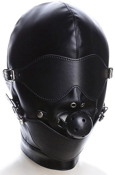 Sklaven Maske mit Augenmaske & atmungsaktivem Knebelball - BDSM Maske 1