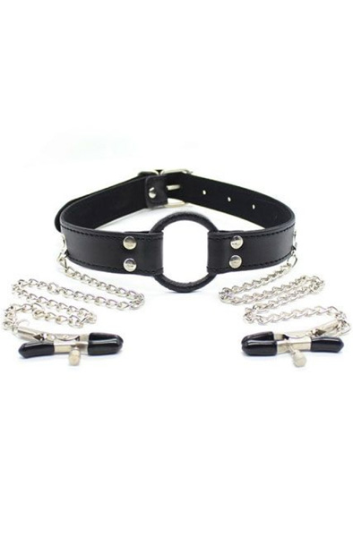 TOYZ4LOVERS Ring Gag And Nipples Clamps - Knebel mit Brustklammern 1