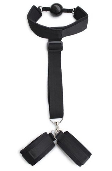 TOYZ4LOVERS Rückenfessel + Knebel - Knebelball mit Handschellen 2