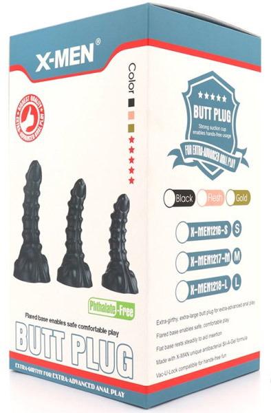 X-Men Gerippter Anal Dildo Schwarz 22,5 cm - Monster-Dildo 5